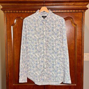 Men's Express Slim Performance Casual Button Down Shirt M White Blue